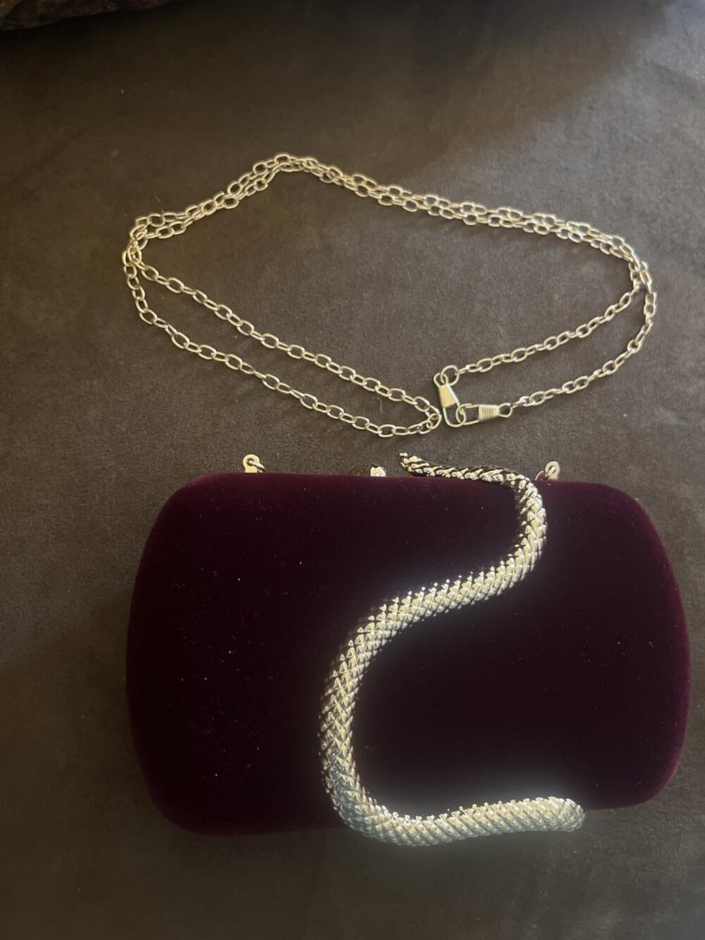 Neiman Marcus Snake Prom Burgundy Red Velvet Evening Clutch